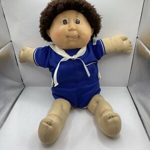 Vintage Cabbage Patch Doll 1985 Boy Head Mold 11  Brown Hair Eyes Tongue Dimples